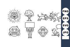 Hand-drawn vector icons of sun brain, tree, dogs, happy face Product Image 1