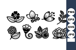 Hand-drawn black and white floral vector set with leaves and Product Image 1