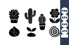 Black silhouette cactus succulent flower and seed vector ico Product Image 1