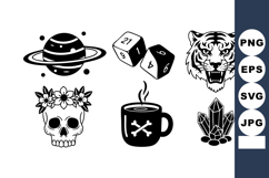 Collection of black and white vector icons featuring tiger, Product Image 1