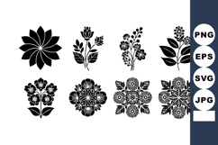 Black floral ornamental design elements vector set with symm Product Image 1
