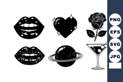 Retro style black and white lips heart rose planet martini g Product Image 1