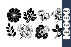Black and white floral silhouette collection with various fl Product Image 1