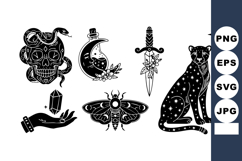 Dark mystical tattoo style skull snake moon dagger moth pant Product Image 1