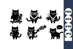 Black cat characters with skateboard coffee sunglasses and m Product Image 1