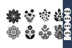Black silhouette floral designs with various flower and leaf Product Image 1