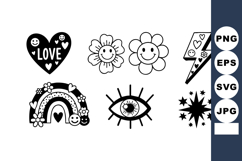 Cute black and white love heart flowers eye lightning rainbo Product Image 1