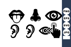 Human senses icons set including tongue nose eye ear and tou Product Image 1