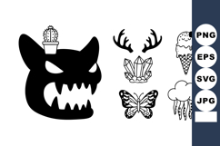 Black silhouette collection of monster head cactus crystal b Product Image 1