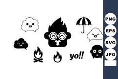 Cute cartoon monkey with happy clouds and playful fire icons Product Image 1