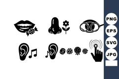 Sensory icons representing lips with candy, nose with flower Product Image 1
