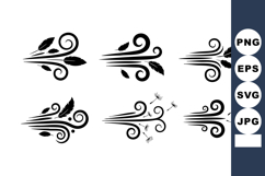 Wind icons with swirling lines and leaves vector set for nat Product Image 1