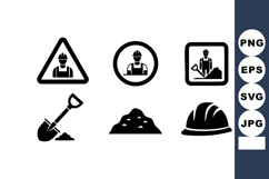 Construction Worker Helmet Shovel Soil Safety Icons Vector I Product Image 1