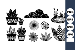 Black and white vector set of succulent plants and garden po Product Image 1