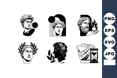 Ancient Greek Mythology Symbols with Classic Statue Heads an Product Image 1