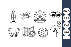 Summer beach icons collection with surfboard waves seashell Product Image 1