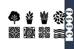 Black silhouette plant and nature icons with decorative flor Product Image 1