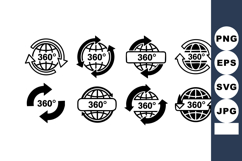 360 degrees rotation globe icons vector set with arrows for Product Image 1