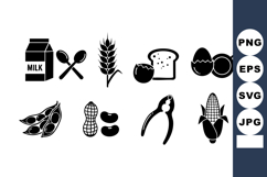 Food icons with milk wheat bread egg corn peanut soy nut sil Product Image 1