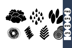 Abstract black nature symbols including clouds raindrops lea Product Image 1