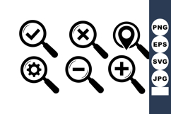 Magnifying Glass Icon Set with Check Cross Gear Plus Minus a Product Image 1