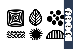 Abstract black and white vector shapes with spiral leaf dots Product Image 1
