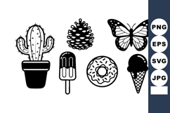 Cactus pinecone butterfly ice cream popsicle donut black sil Product Image 1