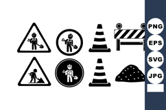 Construction worker safety signs with cones and barrier vect Product Image 1