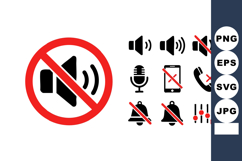 Mute sound icons and volume control symbols for communicatio Product Image 1