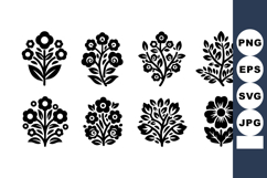 Set of black floral vector icons with various flower and lea Product Image 1