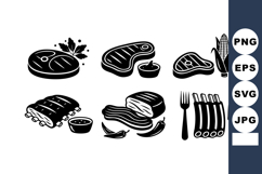 Various types of grilled meat cuts with sauce and corn vecto Product Image 1