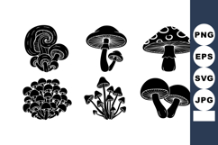 Black silhouette mushrooms vector set with various fungi sha Product Image 1