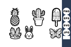 Pineapple cactus bunny crystal popsicle butterfly black line Product Image 1