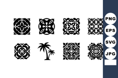 Black ornamental tile patterns with palm tree silhouette dec Product Image 1
