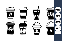 Coffee cup icons set with takeaway cups cold drinks and lids Product Image 1