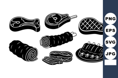 Various types of grilled meat cuts vector collection black a Product Image 1