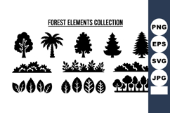 Forest elements collection with various tree and leaf silhou Product Image 1