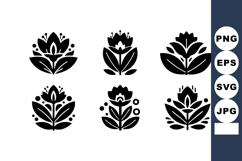 Floral decorative vector icons with black stylized flower de Product Image 1