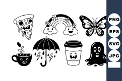 Fun spooky Halloween icons set with pizza cup umbrella rainb Product Image 1