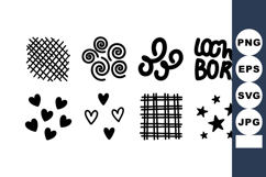 Set of simple black doodle patterns and shapes including hea Product Image 1