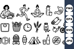 Hand Drawn Healthy Lifestyle Icon Vector Set Product Image 1