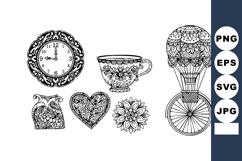 Vintage decorative clock teacup heart flower and hot air bal Product Image 1