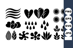 Nature and weather vector icons showing leaves, raindrops, s Product Image 1