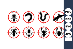 Pest control icons with red target circles featuring ant cen Product Image 1