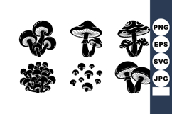 Black silhouette mushrooms set with different shapes and siz Product Image 1