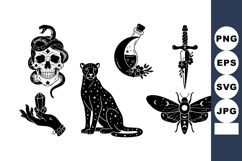 Skull with snake, black panther, crescent bottle, dagger, mo Product Image 1