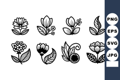 Black and white floral vector set with various flowers and l Product Image 1