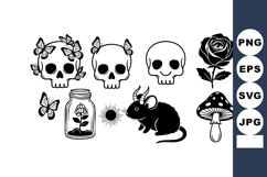 Skulls with butterflies, rose, mouse, mushroom, and flower i Product Image 1