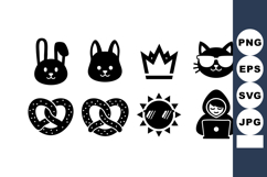 Cute animal and food icons including rabbit cat pretzel sun Product Image 1