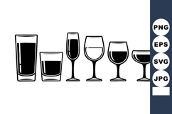 Set of black and white cocktail glasses and drinkware silhou Product Image 1